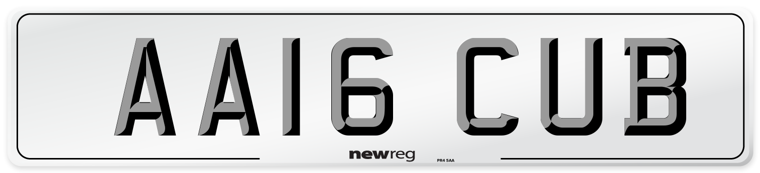 AA16 CUB Number Plate from New Reg